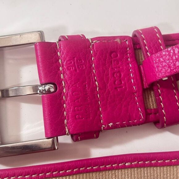 Prada Women's Belt Size 90/36 – Pink & Tan Canvas Leather – Made in Italy 1C3150 - Picture 3 of 8